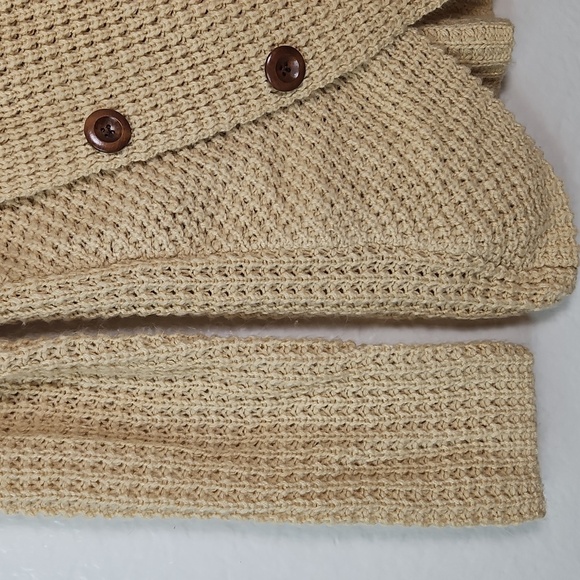 Cozy Tan Knit Sweater with Button Detail | Asymmetrical Cowl Neck Size M - Picture 5 of 11